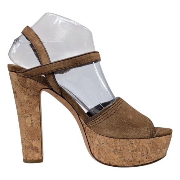 Gucci Platform Cork Heel Sandals Womens Tan Suede Leather Buckle 5" EU 39 US 9 - Picture 3 of 16